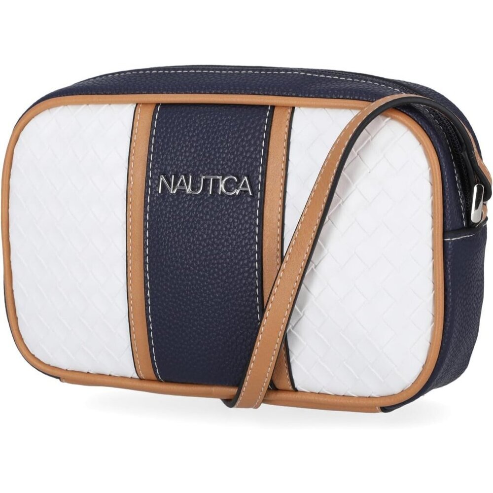 Women's White (Woven) PU leather Candid Camera Adjustable Crossbody Bag